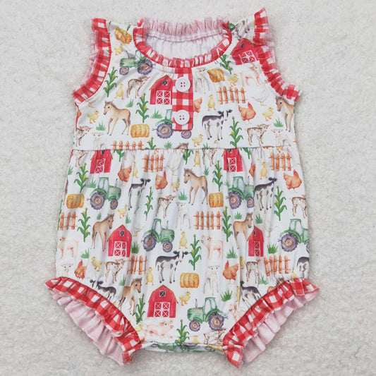 Baby Girls Romper Red Farm Summer Sleeveless Rompers SR1294