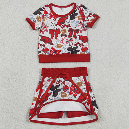 Baby Girls Clothes Bow Football Red Bulls Top Skirt Shorts Yoga Active Clothes Sets GSD3696