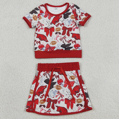 Sibling Baby Girls Short Sleeve Bows Footballs Top Skirt Shorts Team Clothes Sets