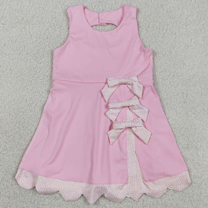 Baby Girls Dress Pink Sleeveless Bows Yoga Ruffle Shorts Scallop Knee Length Dresses GSD3315