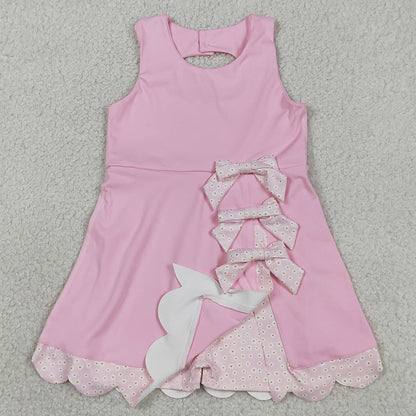 Baby Girls Dress Pink Sleeveless Bows Yoga Ruffle Shorts Scallop Knee Length Dresses GSD3315