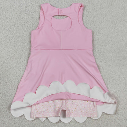 Baby Girls Dress Pink Sleeveless Bows Yoga Ruffle Shorts Scallop Knee Length Dresses GSD3315
