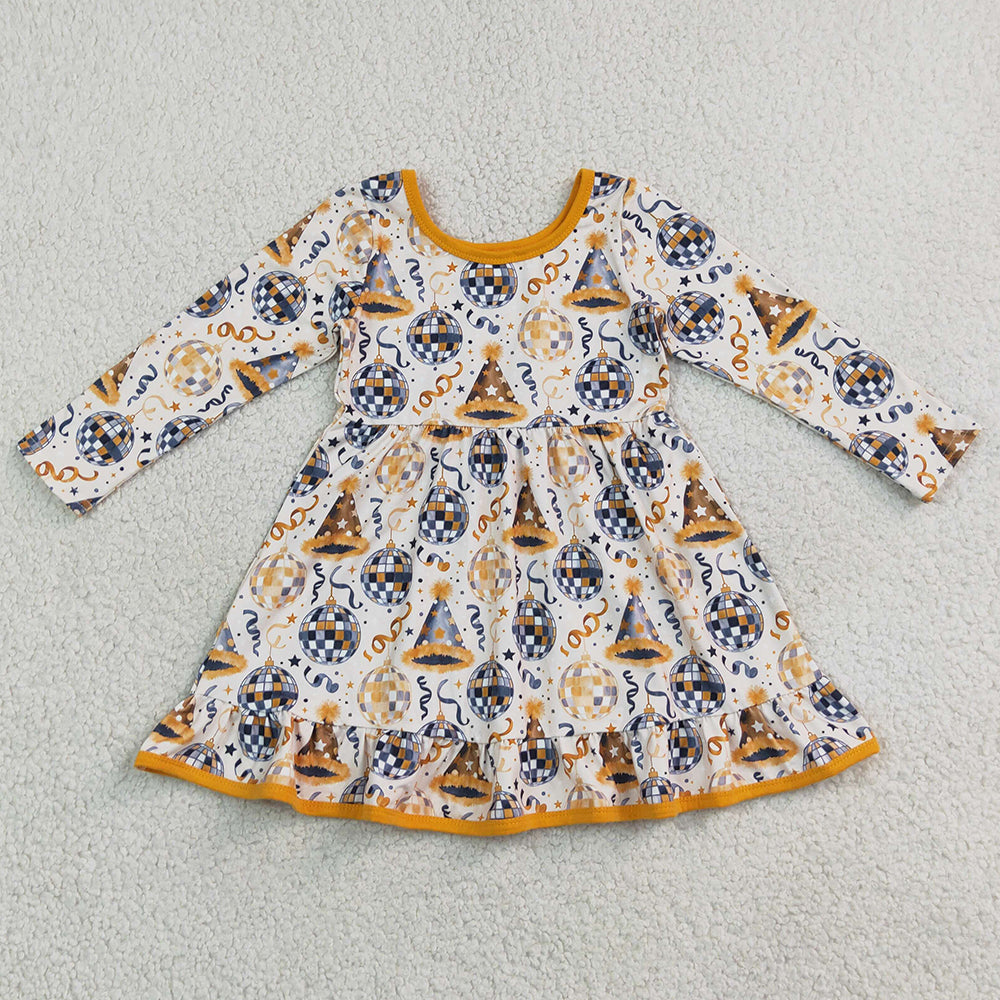 Baby Girls Dress Stars Lights Happy New Year Ruffle Knee Length Dress GLD1723