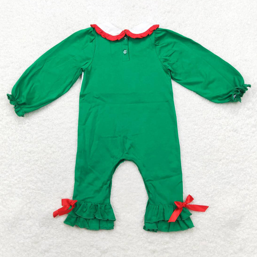 Baby Infant Girls Rompers Christmas Tree Green Smocked Rompers LR1119