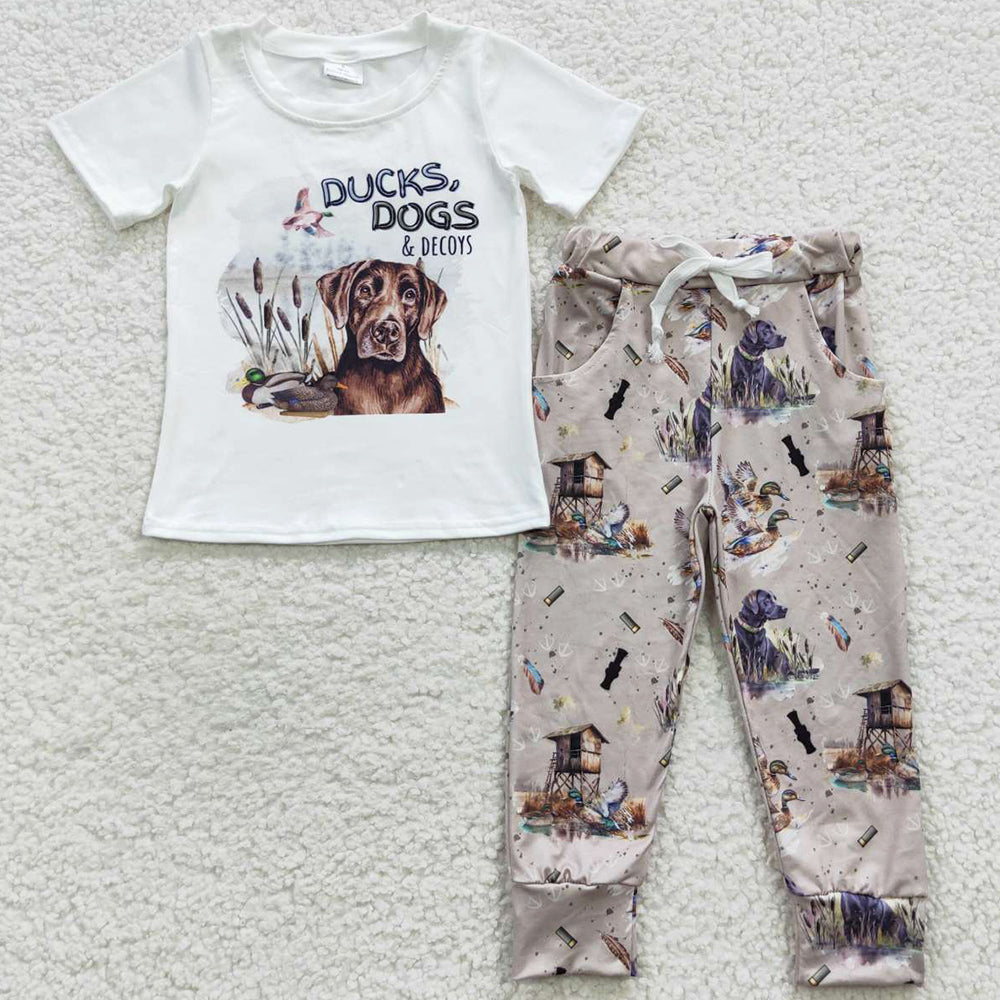 Cute Toddler Boys Clothes Dog Duck Short Sleeve Long Pants Sets BSPO0133