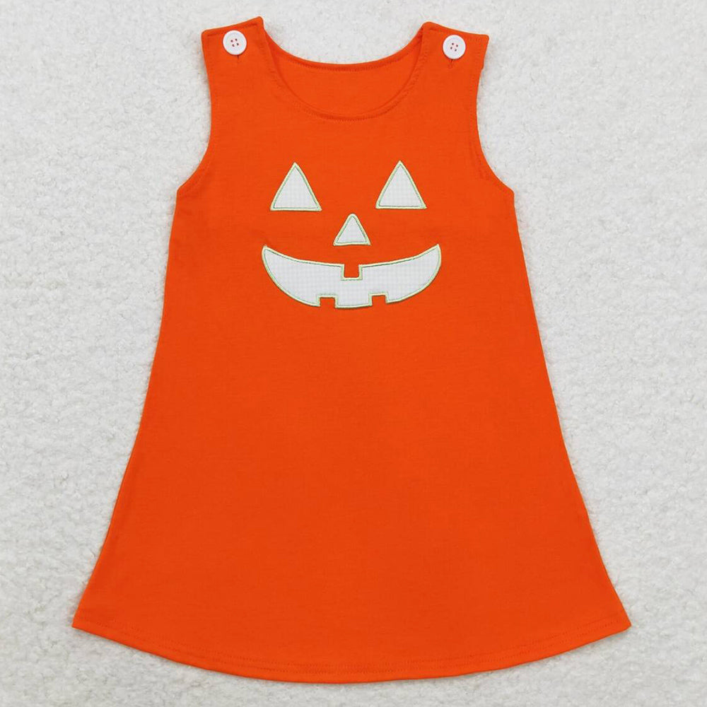 Hot Sale Baby Girls Dress Orange Halloween Ghost Pumpkin 2pcs Shirt Knee Length Dresses Sets GLD0808