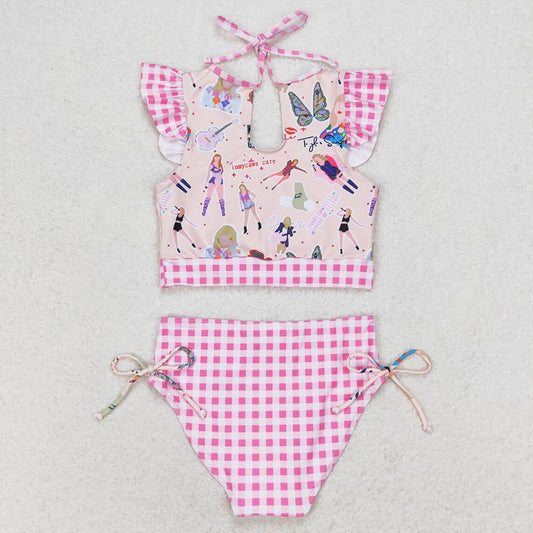 Baby Girls Swimsuits Summer Pink Top Bummie 2pcs Swimsuits S0291