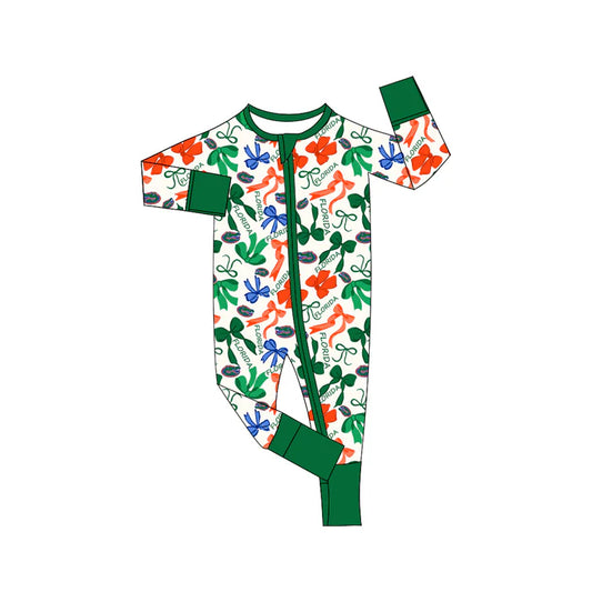 Preorder(moq 5) long sleeves crocodile bows baby team zip romper 8.27