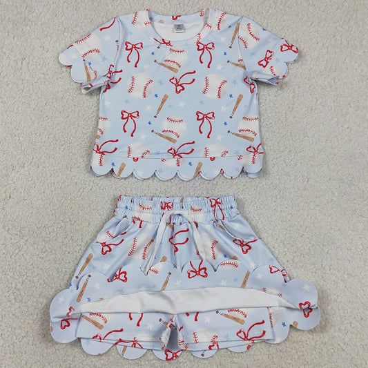 Baby Girls Dress Bows Baseballs Top Skirt Short Team Yoga Active Clothes Sets GSD3656