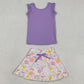 Baby Girls Clothes Purple Vest Colorful Floral Pockets Scallop Skirt Short Yoga Active Clothes Sets GSD3771