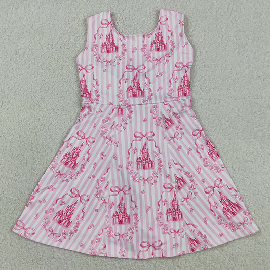 Baby Girls Dress Pink Stripe Bows Castles Yoga Active Short Knee Length Dresses GSD3815