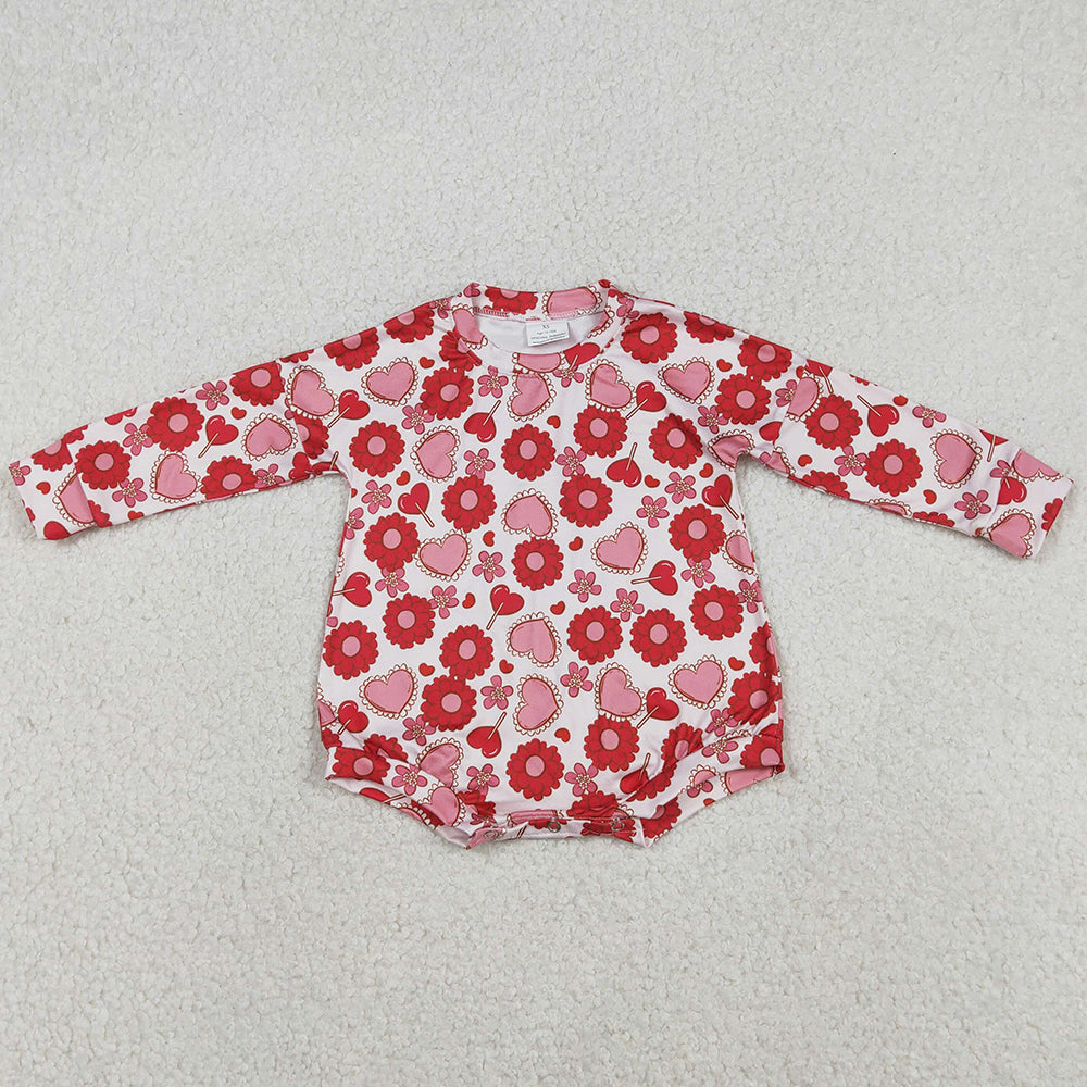 Baby Girls Rompers Long Sleeve Red Hearts Flowers Valentines Ruffle Rompers LR2758 12.23