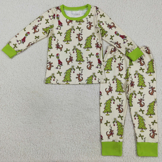 Baby Boys Pajamas Long Sleeves Christmas Trees Dogs Top Pant Pajamas Set GLP2627 8.13