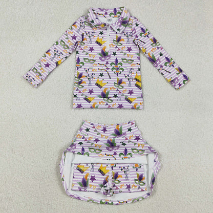 Baby Girls Mardi Gras Stripe Anchor Masks Zip Pullovers Skirt Shorts Yoga Active Clothes Set GLD1415 11.21