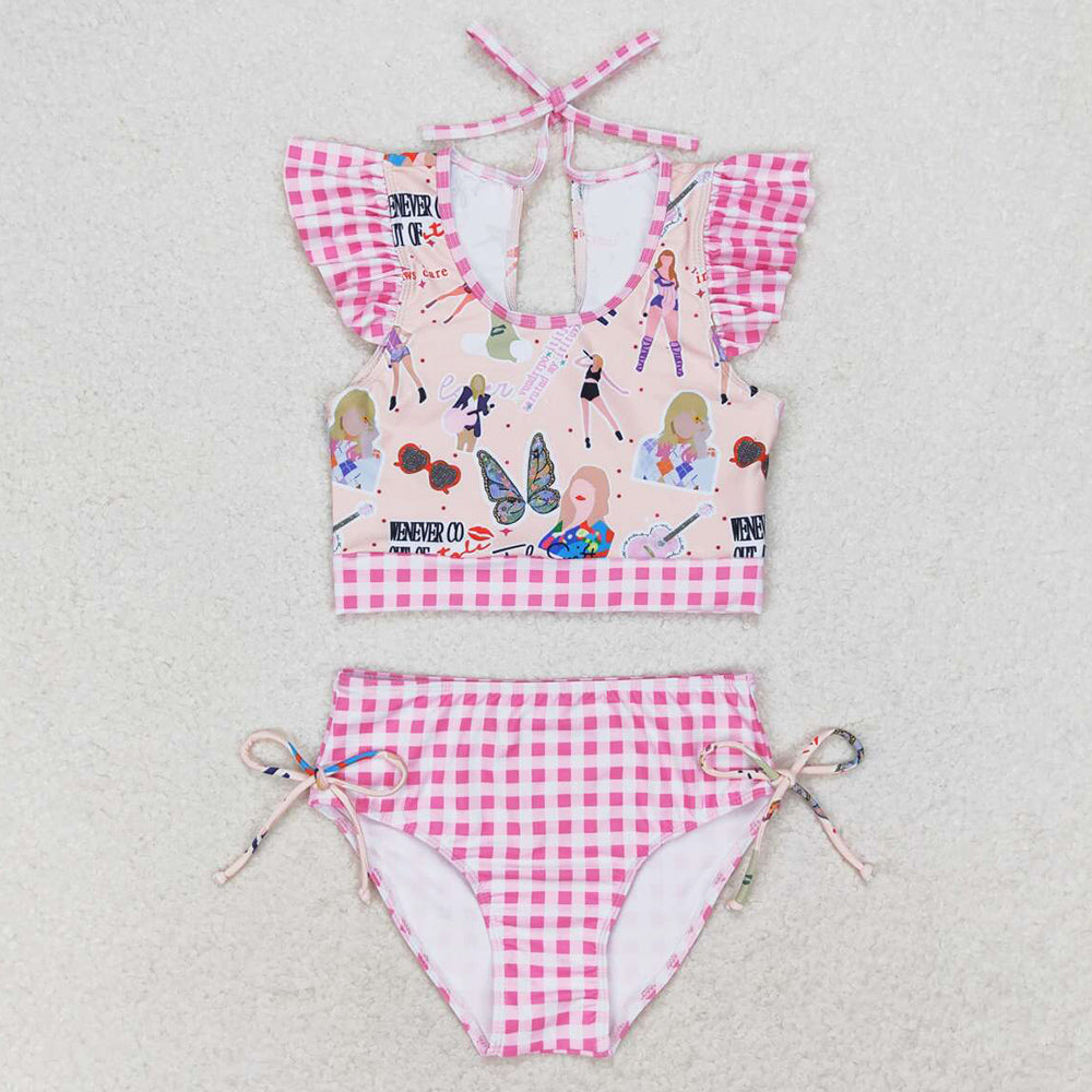 Baby Girls Swimsuits Summer Pink Top Bummie 2pcs Swimsuits S0291