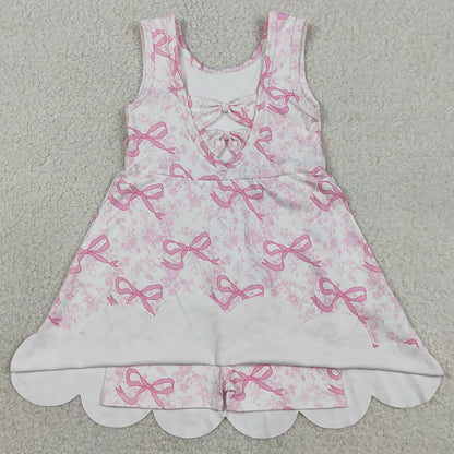 Baby Girls Dress Pink Bows Floral Yoga Activity Short Scallop Knee Length Dresses GSD2572