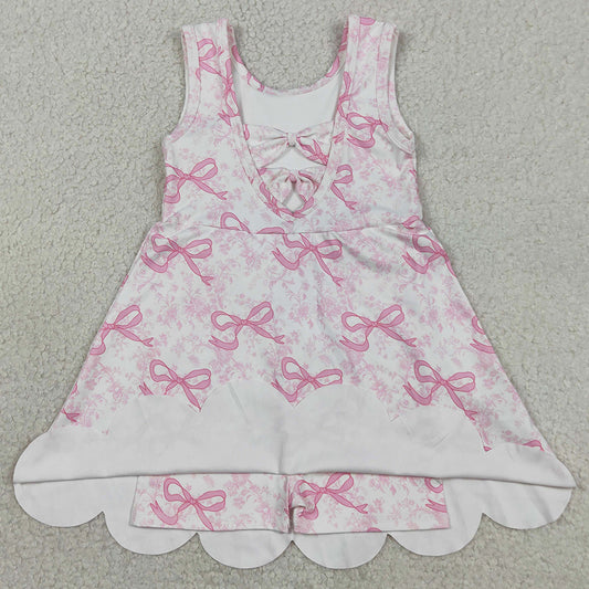 Baby Girls Dress Pink Bows Floral Yoga Activity Short Scallop Knee Length Dresses GSD2572