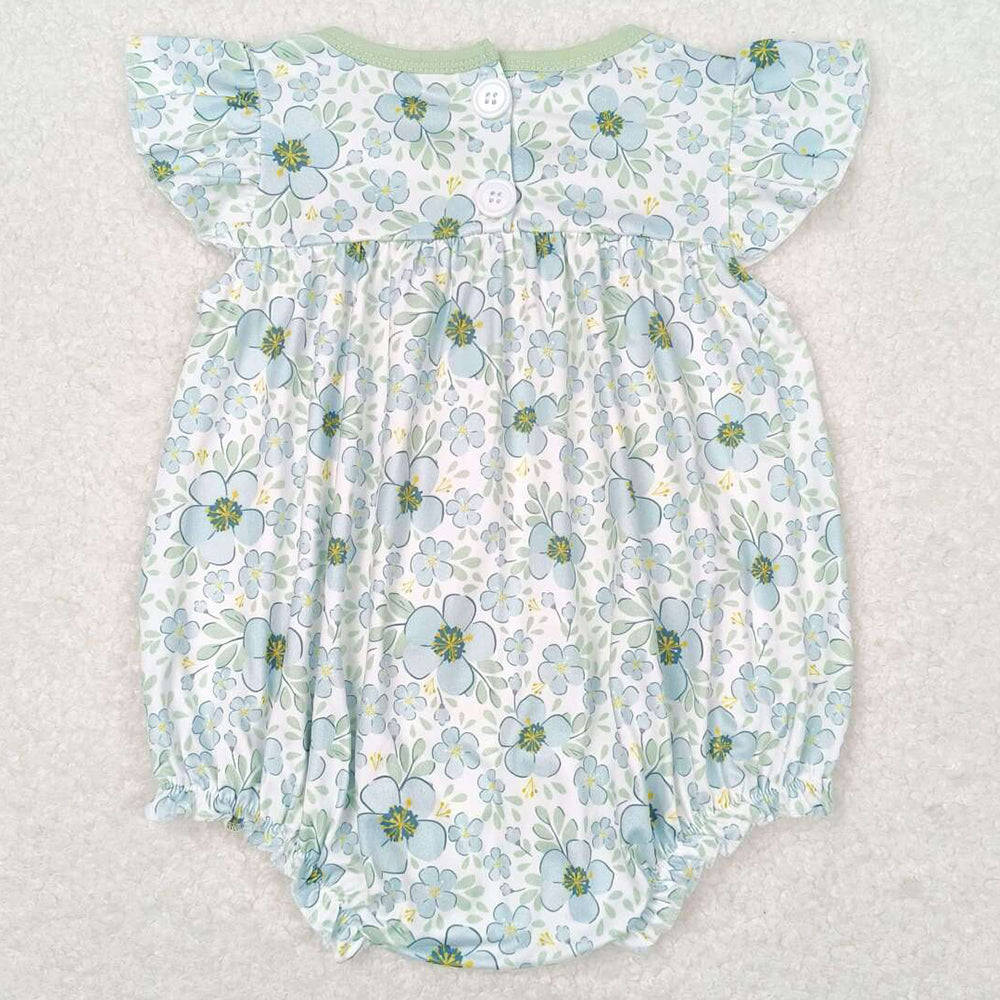 Baby Infant Girls Rompers Green Flowers Ruffle Rompers SR1180