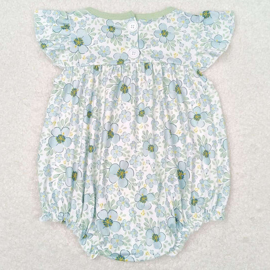 Baby Infant Girls Rompers Green Flowers Ruffle Rompers SR1180