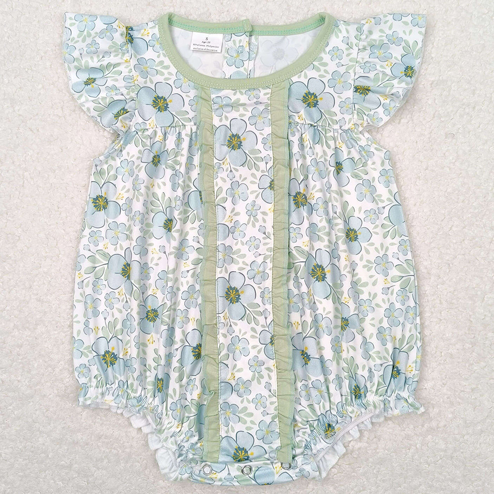 Baby Infant Girls Rompers Green Flowers Ruffle Rompers SR1180