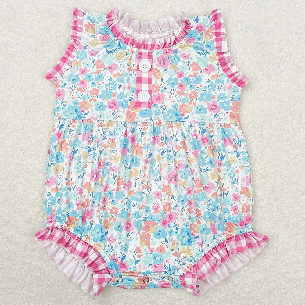 Baby Girls Rompers Pink Blue Floral Ruffle Rompers SR1245