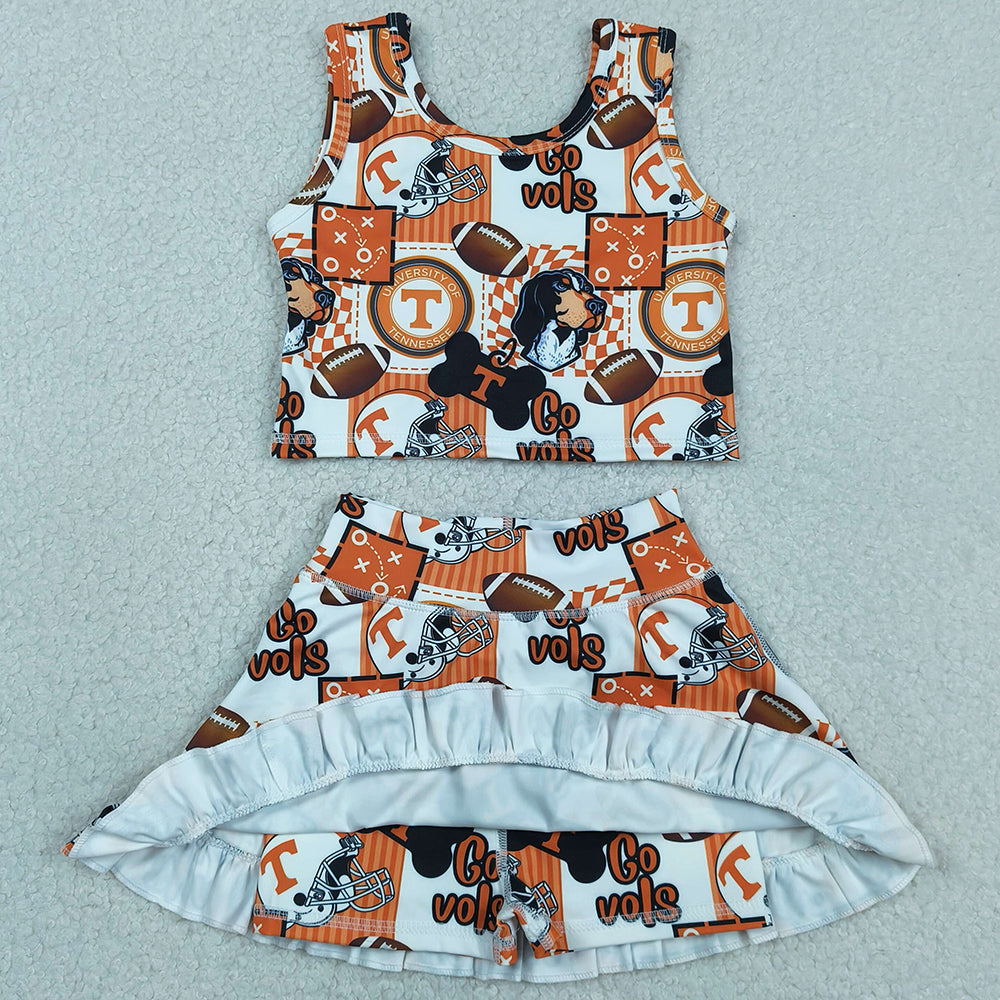Baby Girls Clothes Footballs Go Vols Vest Ruffle Skirt Short Team Yoga Active Clothes Sets GSD3613