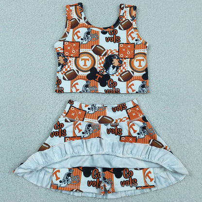 Baby Girls Clothes Footballs Go Vols Vest Ruffle Skirt Short Team Yoga Active Clothes Sets GSD3613