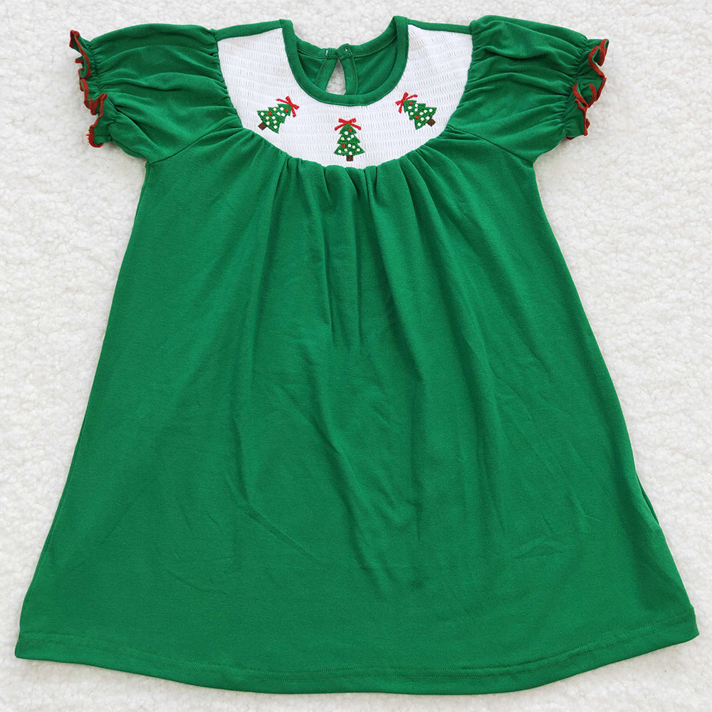 Baby Girls Smocked Dress Christmas Tree Embroidery Dresses GSD0432