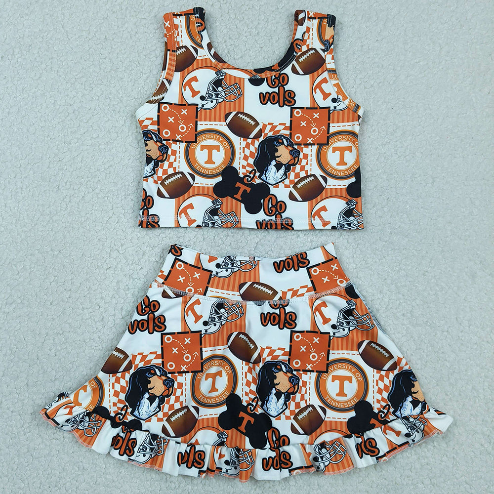 Baby Girls Clothes Footballs Go Vols Vest Ruffle Skirt Short Team Yoga Active Clothes Sets GSD3613