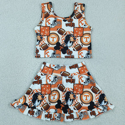 Baby Girls Clothes Footballs Go Vols Vest Ruffle Skirt Short Team Yoga Active Clothes Sets GSD3613