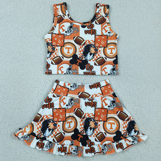 Baby Girls Clothes Footballs Go Vols Vest Ruffle Skirt Short Team Yoga Active Clothes Sets GSD3613