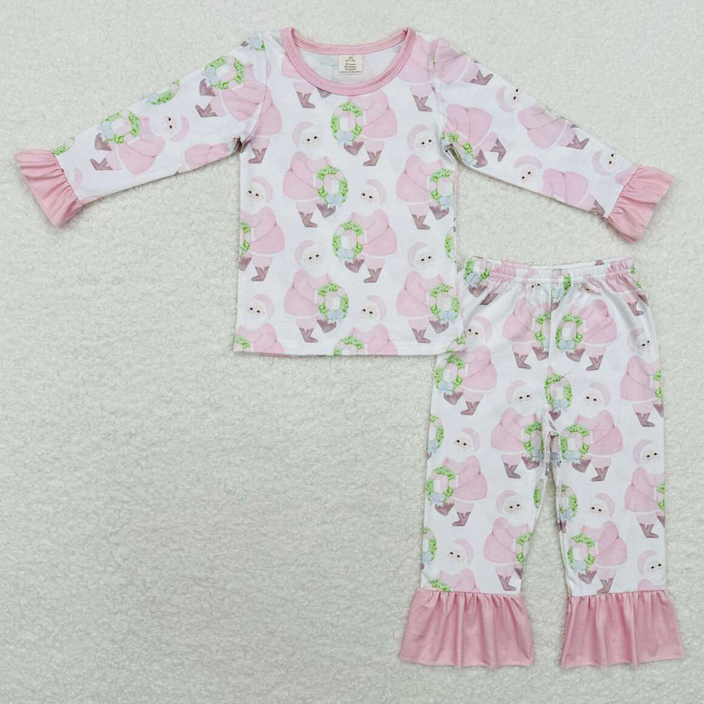 Baby Girls Pajamas Christmas Pink Santa Claus Top Pants Bamboo Pajamas Sets GLP1320