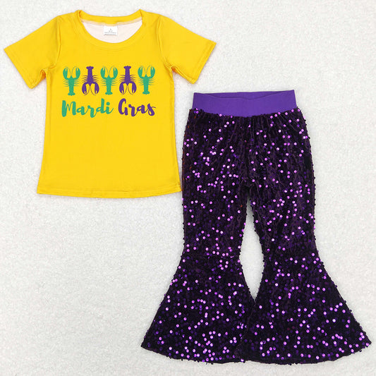 Lobster Print Mardi Gras Girls Clothes Sequin Bell Pants Sets GSPO1356