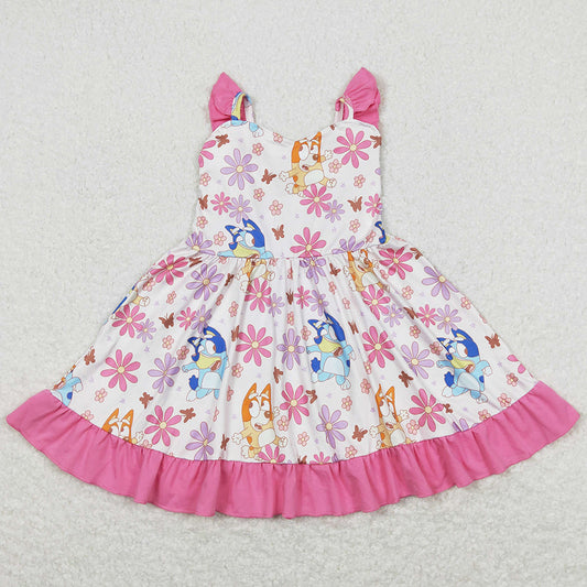 Baby Girls Dress Straps Flowers Dogs Knee Length Dresses GSD0865