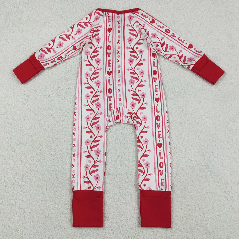 Baby Girls Rompers Hearts Flowers Valentines Two Way Zip Convertible Rompers LR2884 12.23
