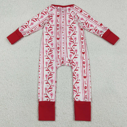 Baby Girls Rompers Hearts Flowers Valentines Two Way Zip Convertible Rompers LR2884 12.23