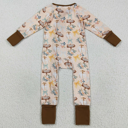 Baby Boys Rompers Fall Pumpkins Bows Fall Zipper Footie Rompers LR2462 8.16