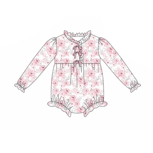Preorder(moq 5)Baby Infant Girls Pink Flowers Plaid Button Ruffle Rompers 7.29