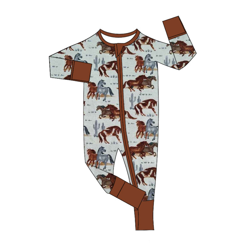 Baby Infant Boys Rompers Western Horse Cactus Zip Rompers preorder MOQ 5