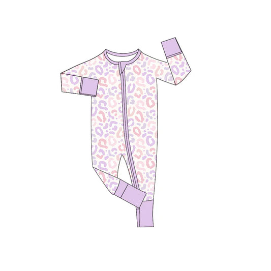 Preorder (moq 5)Baby Boys Long Sleeves Lavender Leopard Zipper Rompers 5.26