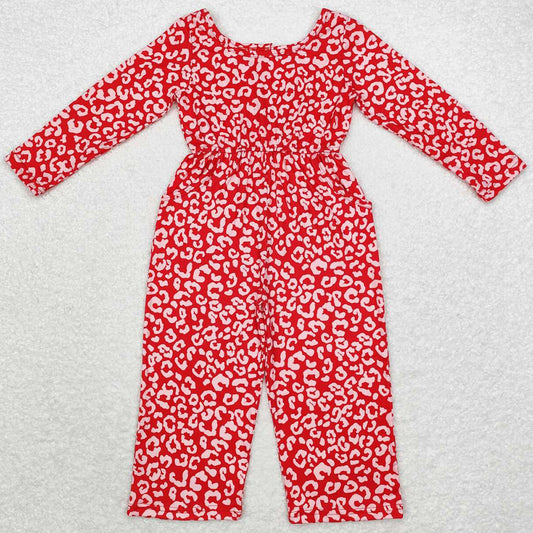 Baby Girls Jumpsuits Red Leopard Long Sleeve Pockets Jumpsuits LR1139