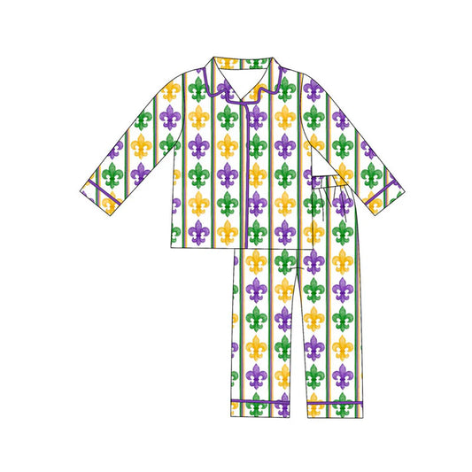 Preorder(moq 8)Baby Boys Mardigras Anchors Stripe Button Top Pants Pajamas Sets 9.26