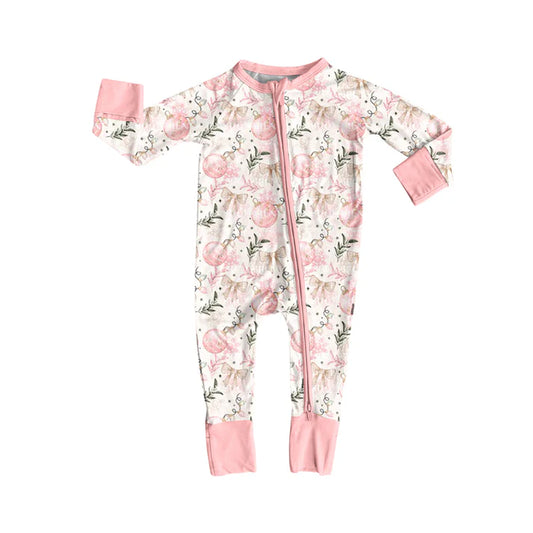 Preorder (moq 5)Baby Girls Long Sleeves Pink Bows Lights Zipper Pant Rompers 5.28