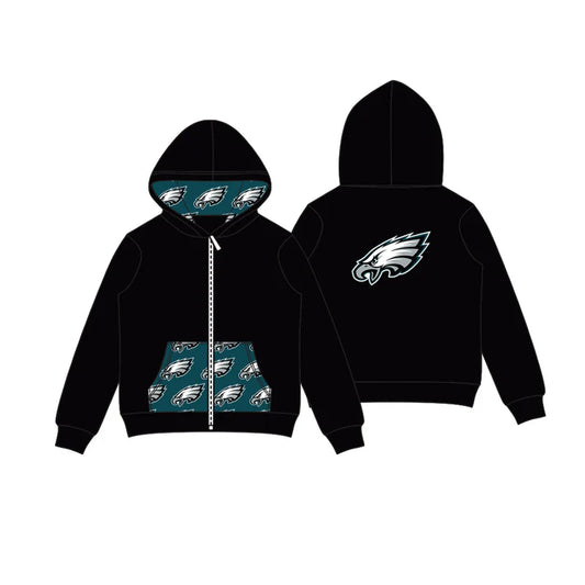 Preorder (moq 5)Baby Boys Black Eagles Team Pocket Zipper Hoodies Tops 8.2