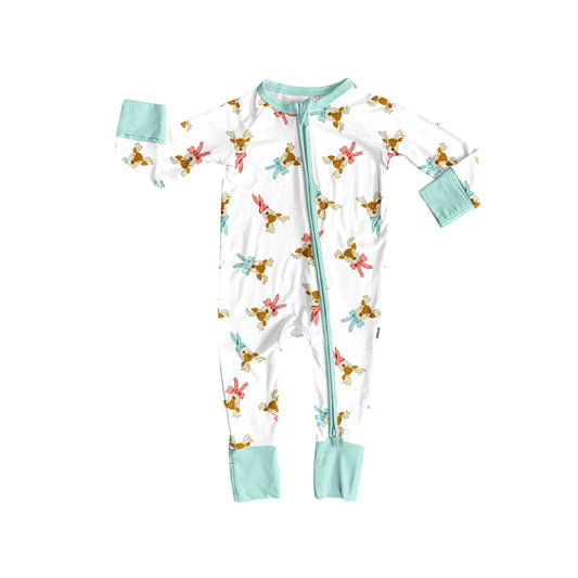 Preorder (moq 5)Baby Girls Long Sleeves Bow Deer Plaid Zipper Pant Rompers 6.13