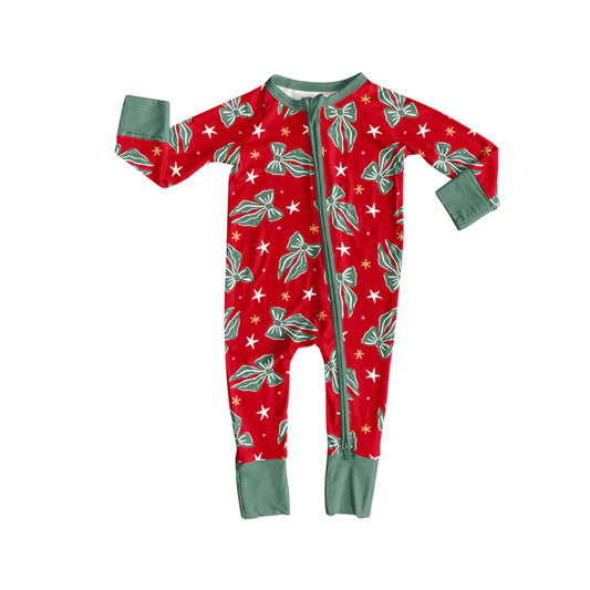 preorder(moq 5)Baby Infant Boys Long Sleeves Green Bows Christmas Zipper Rompers 7.31