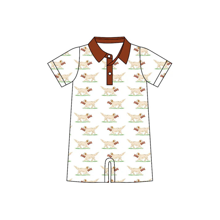 Preorder (moq 5)Baby Boys Short Sleeve Dogs Plaid Button Shorts Rompers 10.31