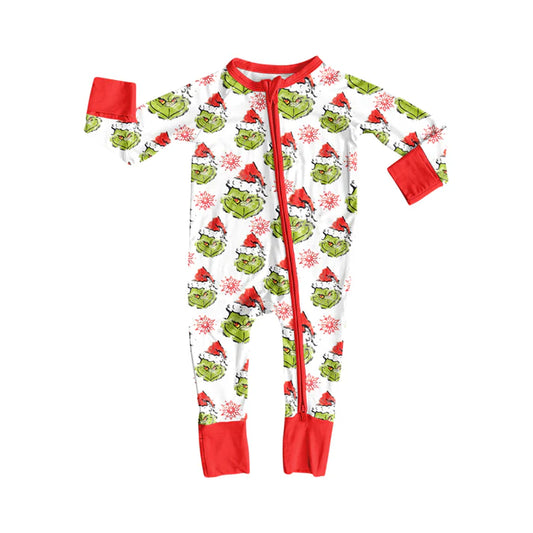 Preorder(moq 5)Baby Boys Green Face Snowflake Plaid Christmas Zipper Footie Rompers 8.15