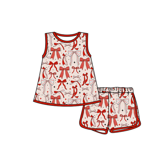 Preorder moq 5 Baby Girls Sleeveless Red Bows Stars Tunic Short 4th Of July Set 4.19