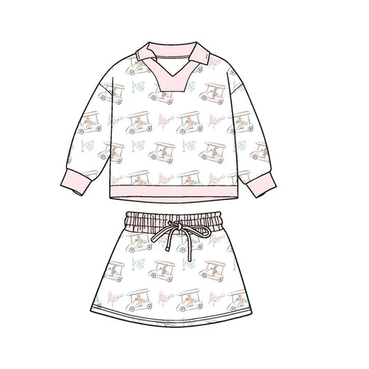 Preorder(moq 5) Baby Girls Long Sleeve Golf Trucks Butterfly Top Skirt Shorts Clothes Sets 11.4